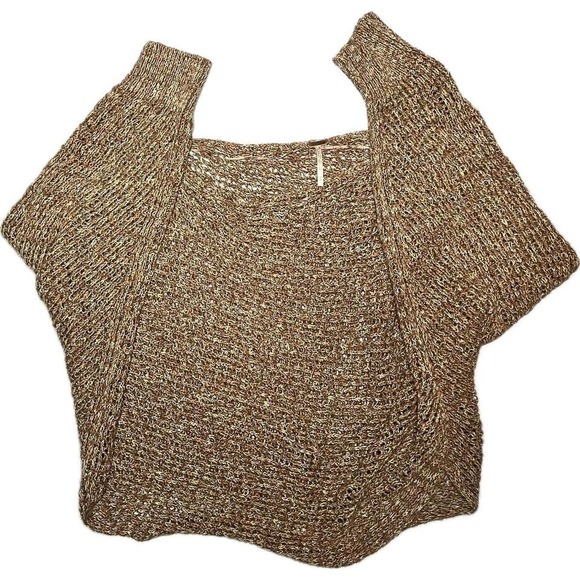FREE PEOPLE Womens sz M Brown Knit Off Shoulder Sweater - Picture 2 of 7